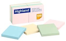 STICKY NOTES, NOTEPADS, HIGHLAND, 3" X 3", ASSORTED COLORS, 100 SHEETS/PAD, 12 PADS/CT THUMBNAIL